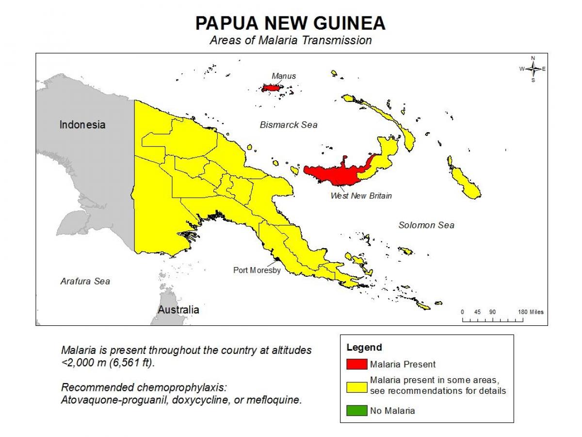 карта на Папуа-Нова Гвинея маларията